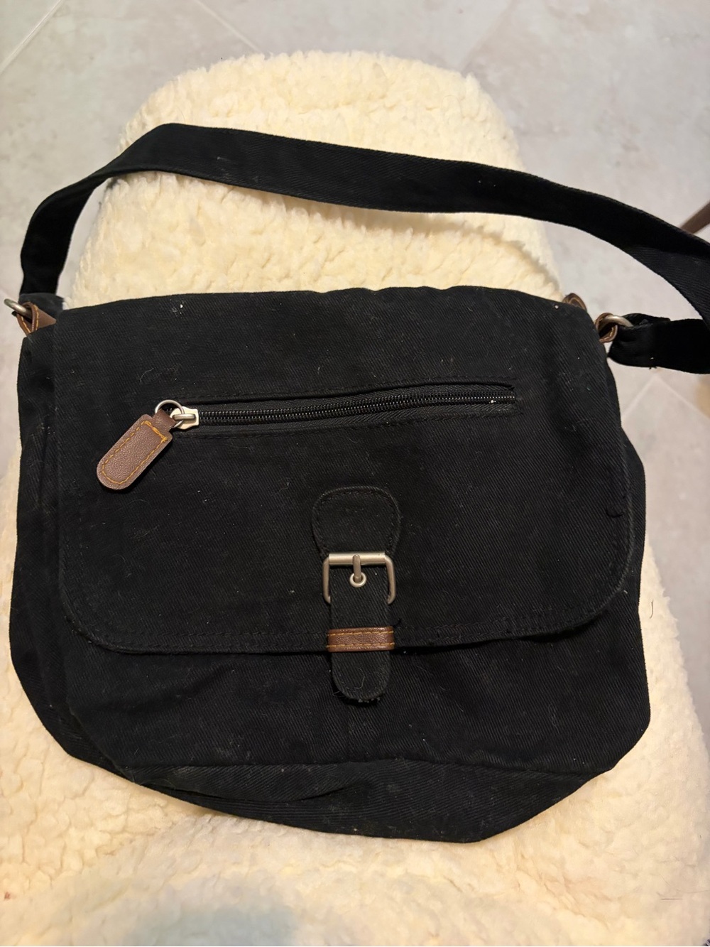 Black Canvas Crossbody Messenger Bag by